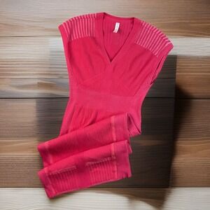 Daily Practice Anthropologie Dress Ribbed Midi Pink Sleeveless V-Neck Women Sz M